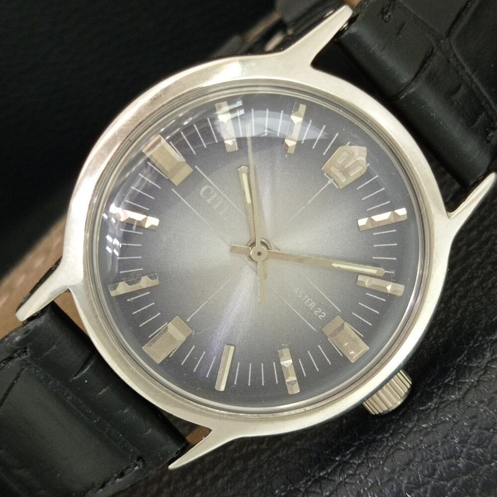 Vintage 1987 Citizen Manual Wound Mens Silver Watch & Gray accents